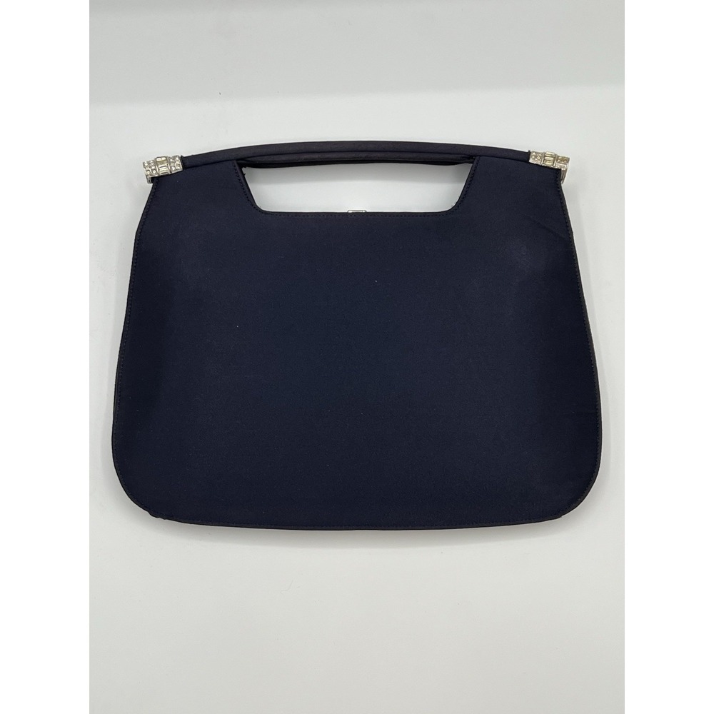 Bienen Davis Evening Bag Womens Navy Blue Satin Rhinestone Vintage Mid-Century